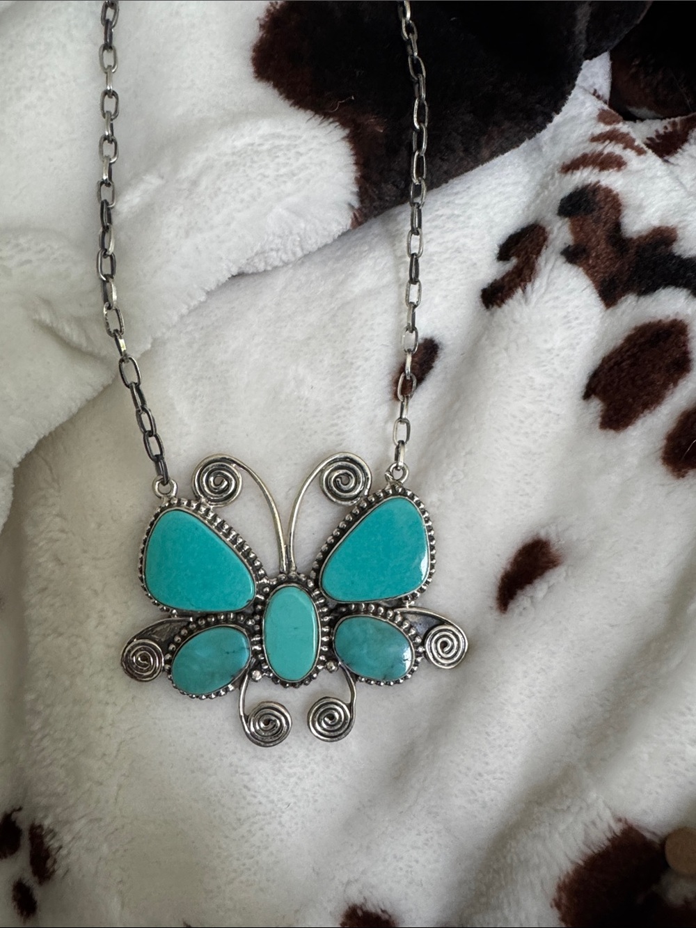 Big Kingman  Turquoise Butterfly Pendant Necklace - Silver 925